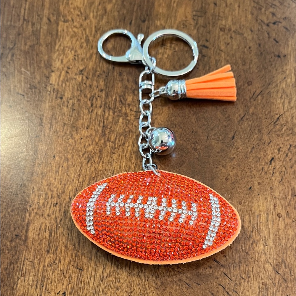 Orange Rhinestone Football Keychain